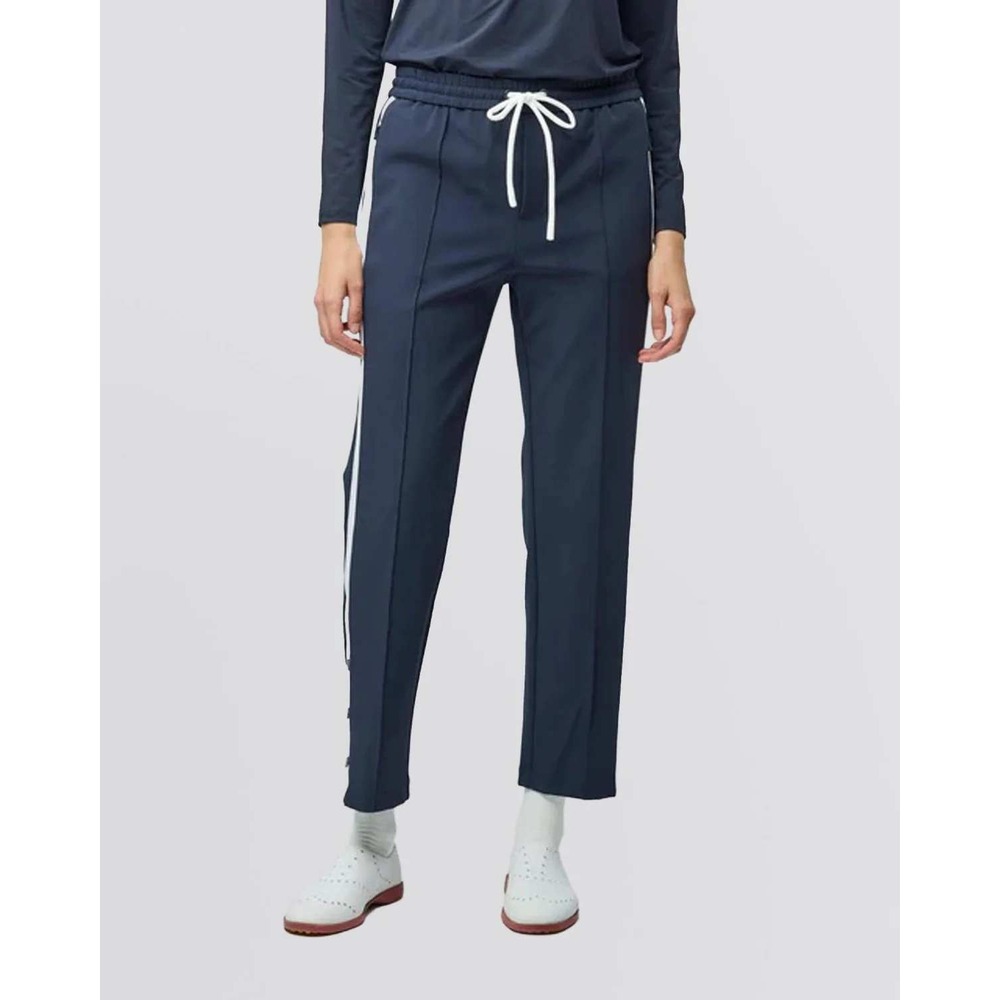 Tilley Womens Navy Blue White Side Stripe Track Pant Snap Hem Elastic Waist 8
